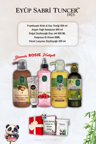 Zeytinyağlı Duş Jeli ve Losyon, Empress Krem, Tonik Frambuaz, Argan Şampuan ve Rosie