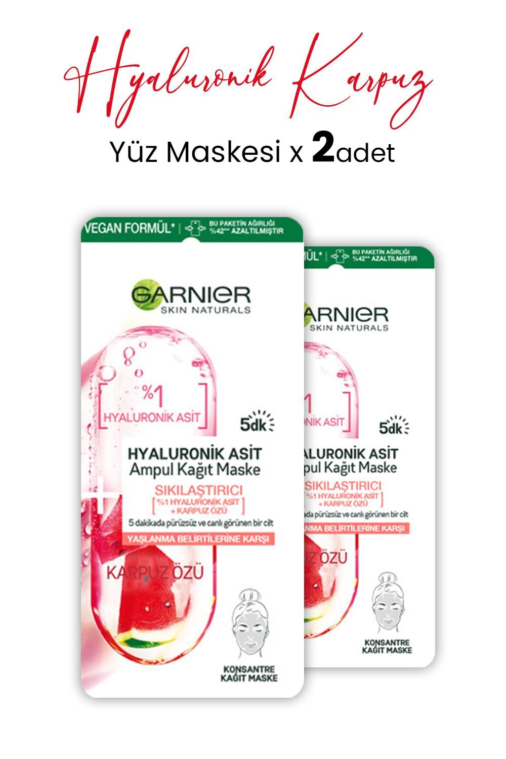 Garnier Ampul Kağıt Maske Hyaluronik Karpuz Özü 15 gr x 2 Adet