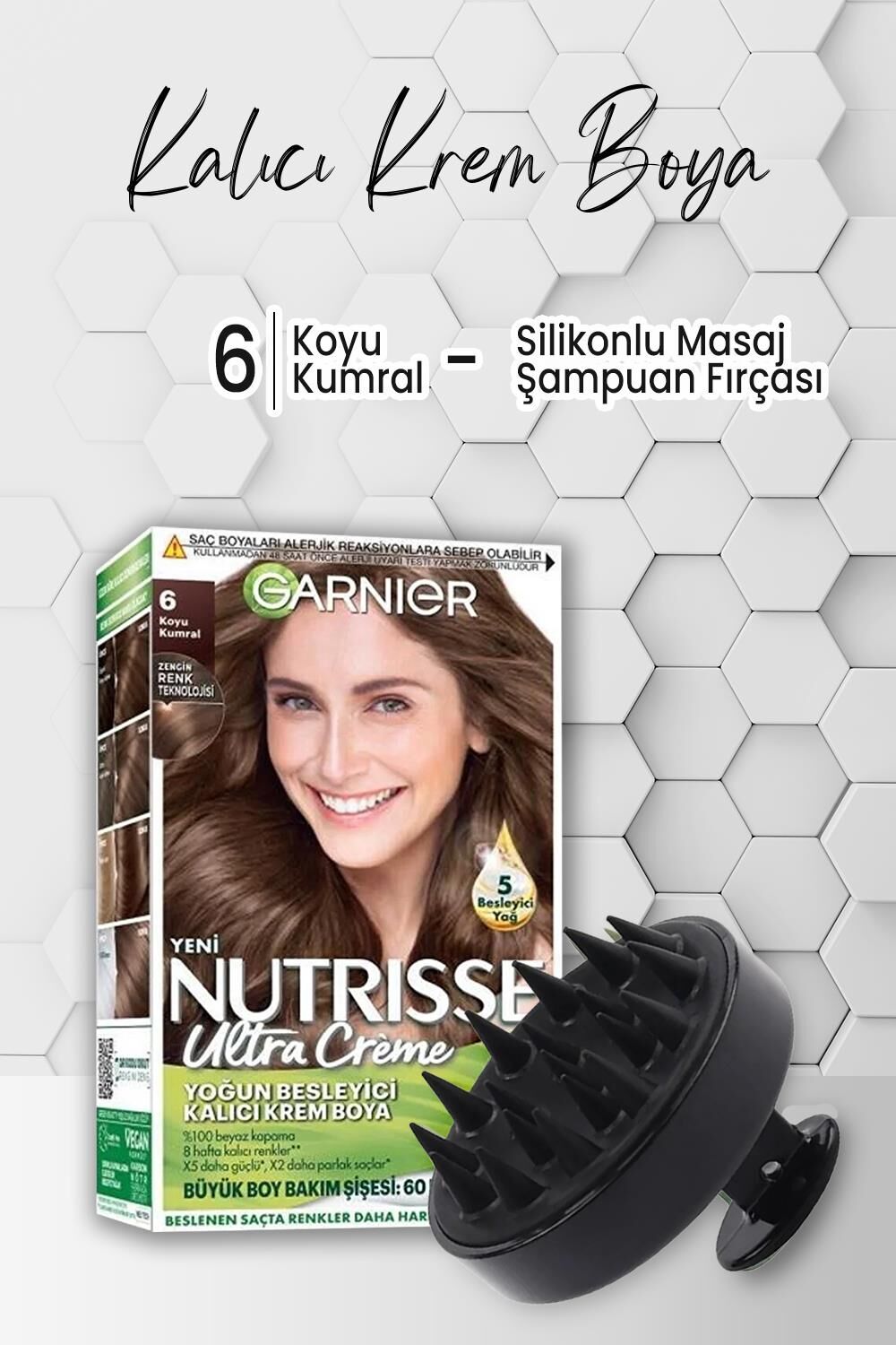 Garnier Nutrisse Krem Saç Boyası 6 Koyu Kumral ve Şampuan Fırçası Siyah