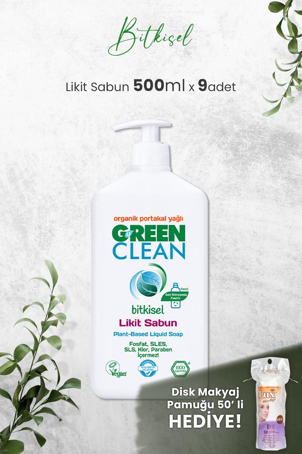 U Green Clean Organik Sıvı Sabun Portakallı 500 ML x 9 Adet ve Hediyeli
