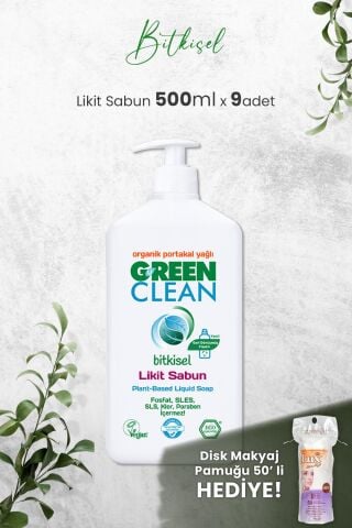 U Green Clean Organik Sıvı Sabun Portakallı 500 ML x 9 Adet ve Hediyeli