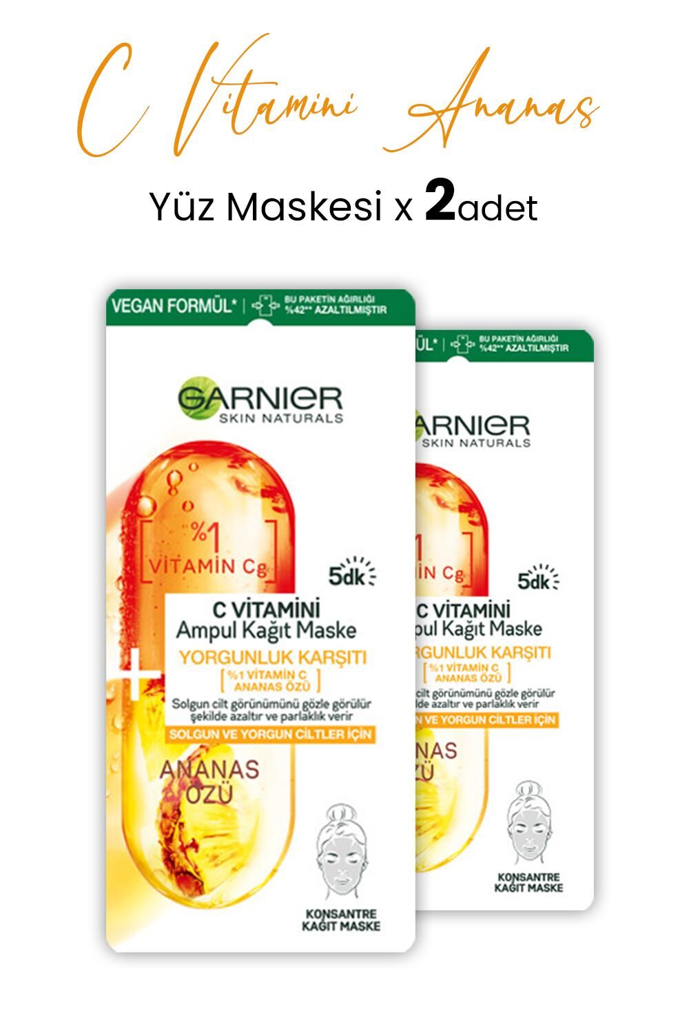 Garnier Ampul Kağıt Maske C Vitamini Ananas Özü 15 gr x 2 Adet