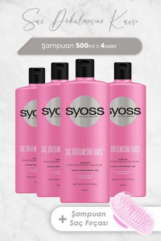 Syoss Şampuan Saç Dökülmesine Karşı 500 ml x 4 Adet ve Şampuan Fırçası