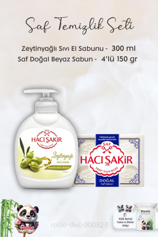Hacı Şakir Zeytinyağlı  Sıvı Sabun 300 ml,  Saf Doğal Sabun 4 x 150 gr ve ROSIE