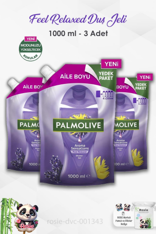 3'lü Set Palmolive Aroma Sensations Feel Relaxed Duş Jeli 1000 ml ve ROSIE