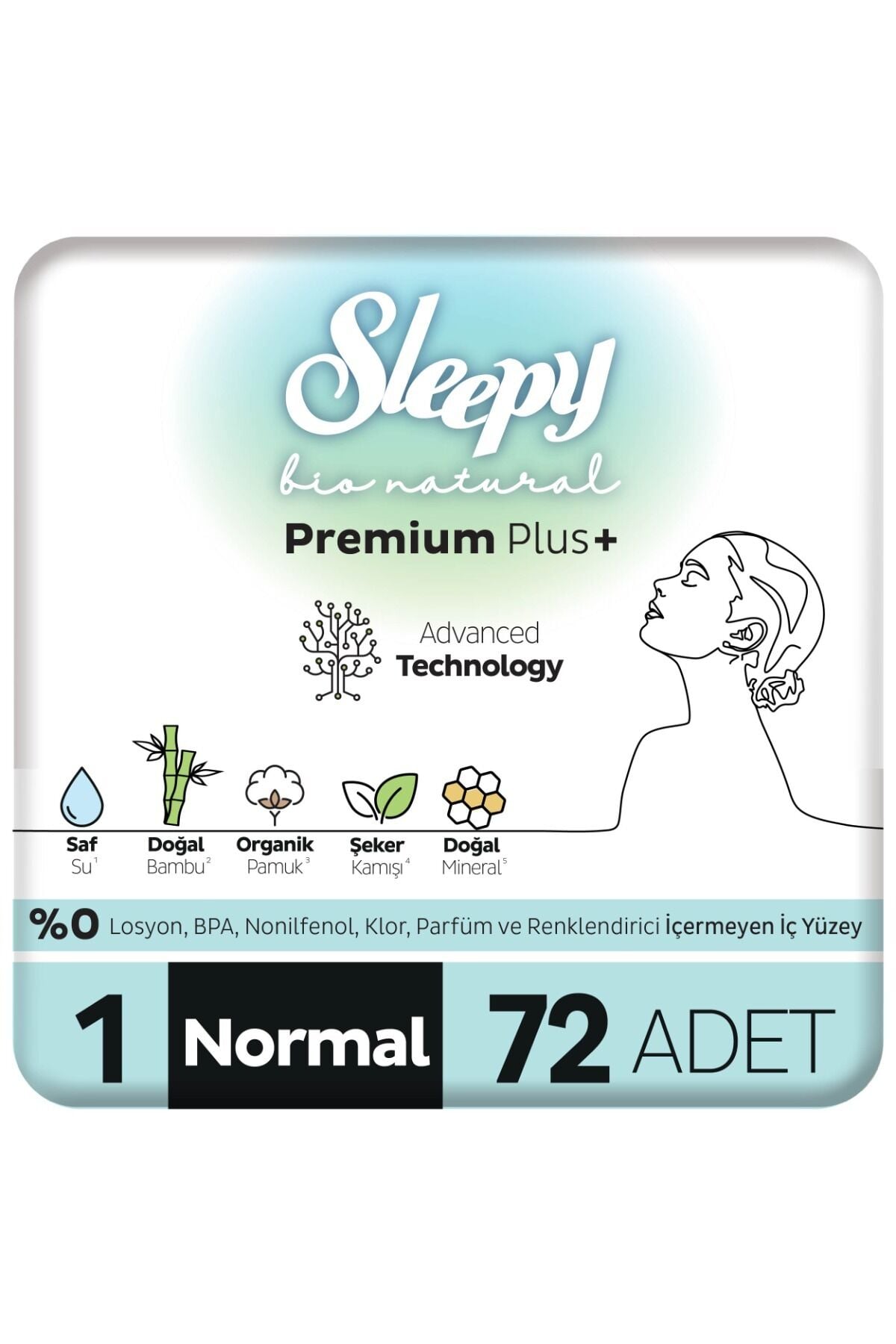 Sleepy Bio Natural Premium Plus Hijyenik Ped Normal 72 Adet