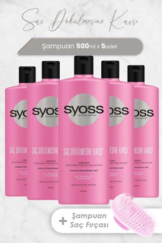 Syoss Şampuan Saç Dökülmesine Karşı 500 ml x 5 Adet ve Şampuan Fırçası