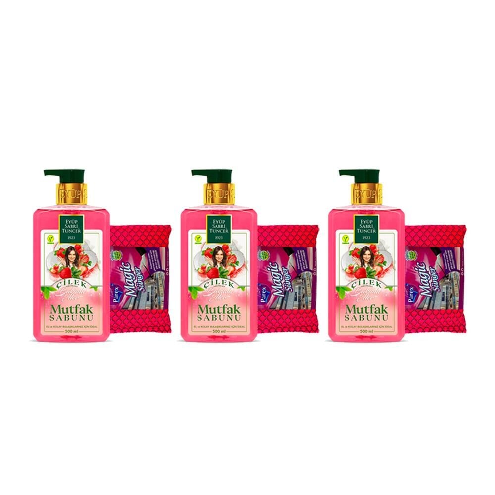 Eyüp Sabri Tuncer Çilek Aromalı Mutfak Sabunu 500 ml + Magic Sünger x 3 Adet