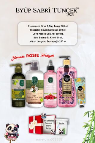 Love Kisses Duş Jeli, Soul Beauty Krem, Hindistan Ceviz Şampuan, Frambuaz Tonik, Zeytinyağlı Losyon ve Rosie