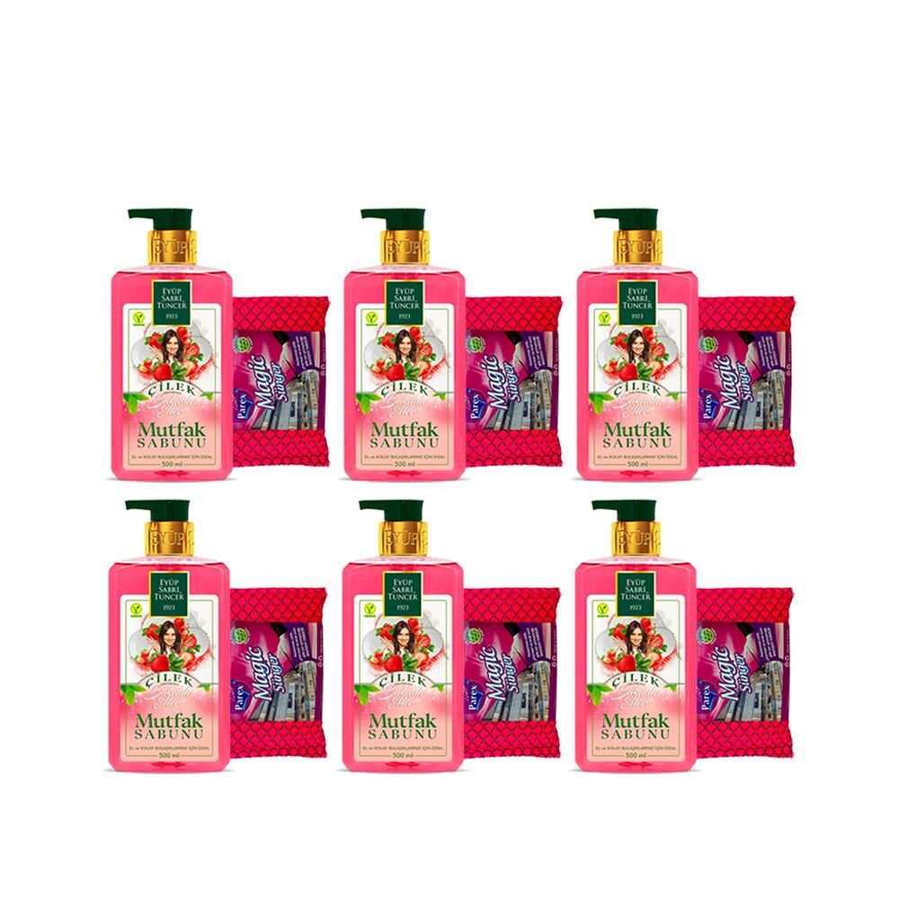 Eyüp Sabri Tuncer Çilek Aromalı Mutfak Sabunu 500 ml + Magic Sünger x 6 Adet