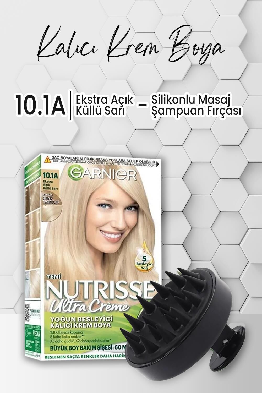 Garnier Nutrisse Krem Saç Boyası 10.1A Ekstra Açık Küllü Sarı ve Şampuan Fırçası Siyah