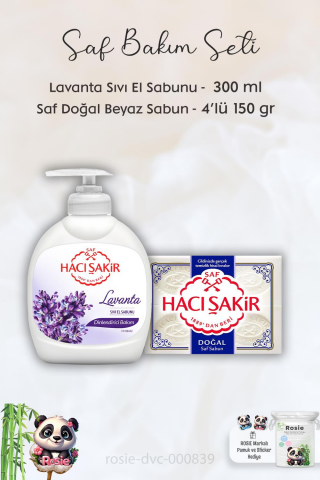 Hacı Şakir Lavanta Dinlendirici Sıvı Sabun 300 ml, Saf Doğal Sabun 4 x 150 gr ve ROSIE