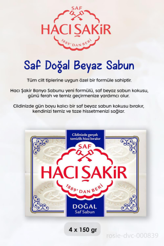Hacı Şakir Lavanta Dinlendirici Sıvı Sabun 300 ml, Saf Doğal Sabun 4 x 150 gr ve ROSIE