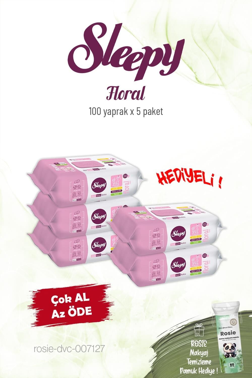 5 Paket Sleepy Floral Kişisel Bakım Havlusu 100'lü ve Rosie