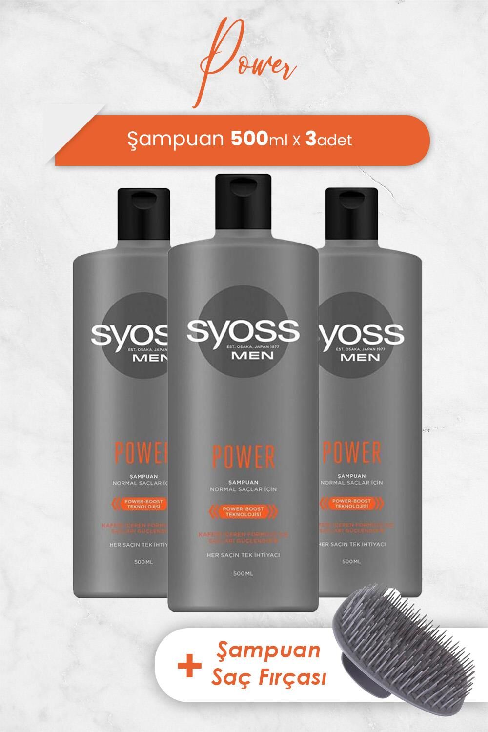 Syoss Men Power Şampuan 500 ML x 3 Adet ve Şampuan Fırçası
