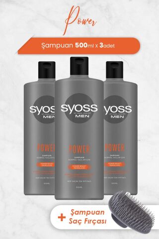 Syoss Men Power Şampuan 500 ML x 3 Adet ve Şampuan Fırçası