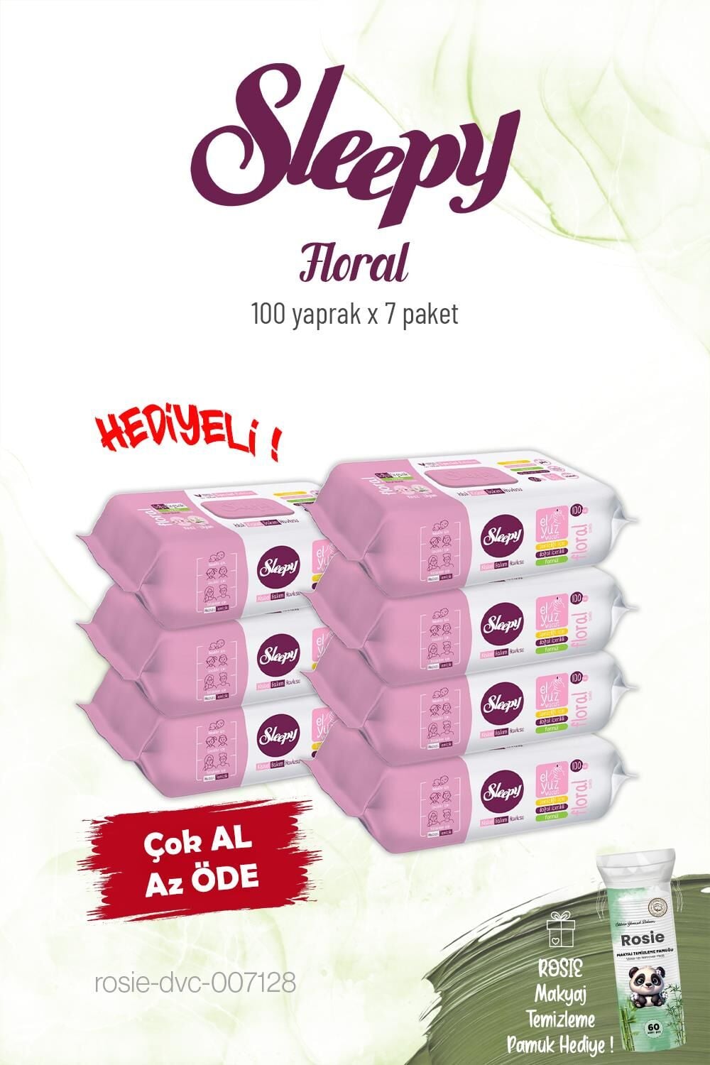 Sleepy Floral 7 Paket Kişisel Bakım Havlusu 100'lü ve Rosie