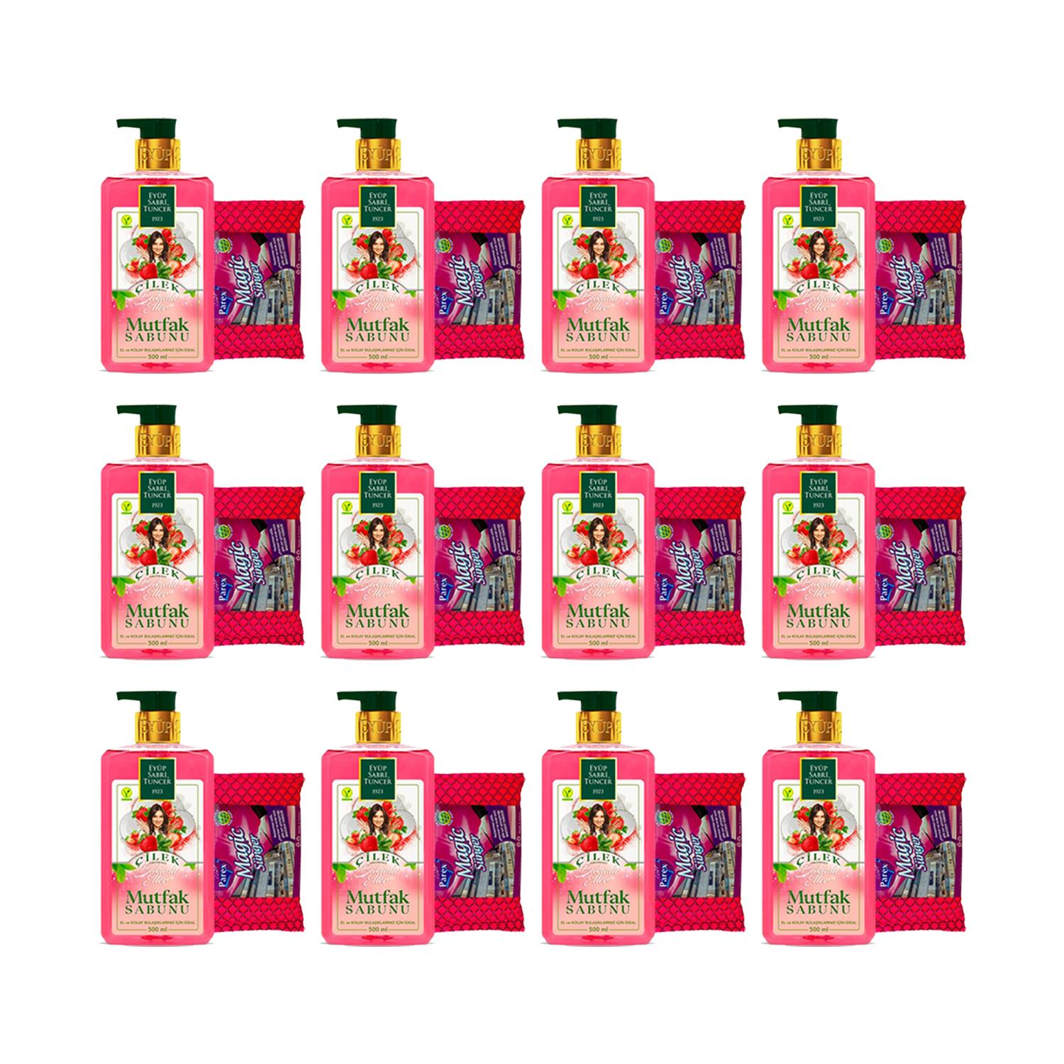 Eyüp Sabri Tuncer Çilek Aromalı Mutfak Sabunu 500 ml + Magic Sünger x 12 Adet