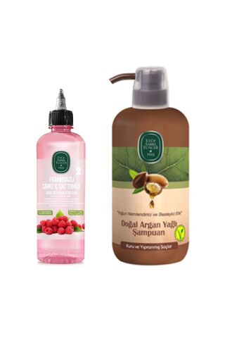 Argan Yağlı Şampuan 600 ml ve Frambuazlı Sirke Saç Toniği 500 ml