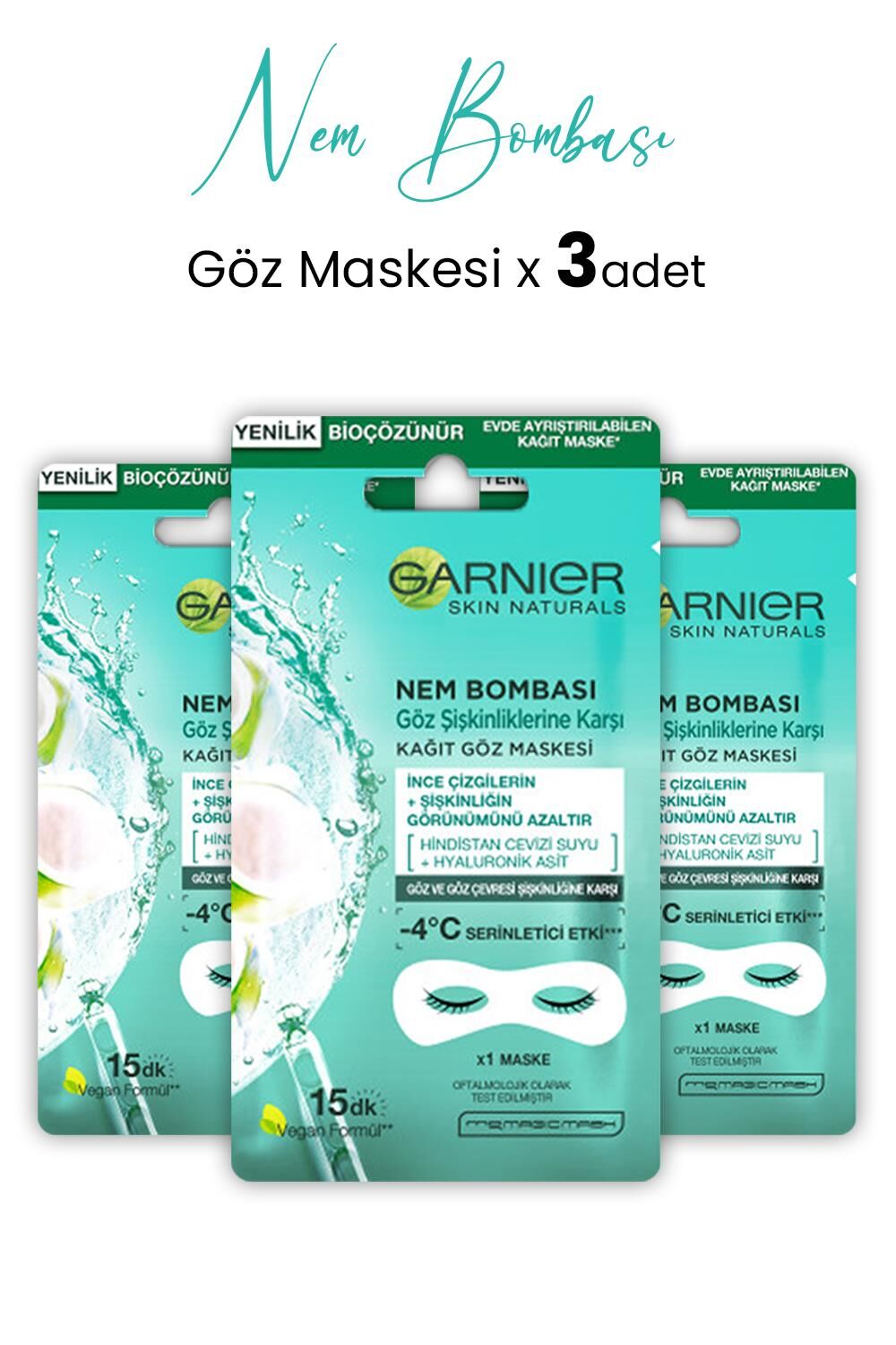 Garnier Kağıt Göz Maskesi Nem Bombası Hindistan Cevizi 6 gr x 3 Adet
