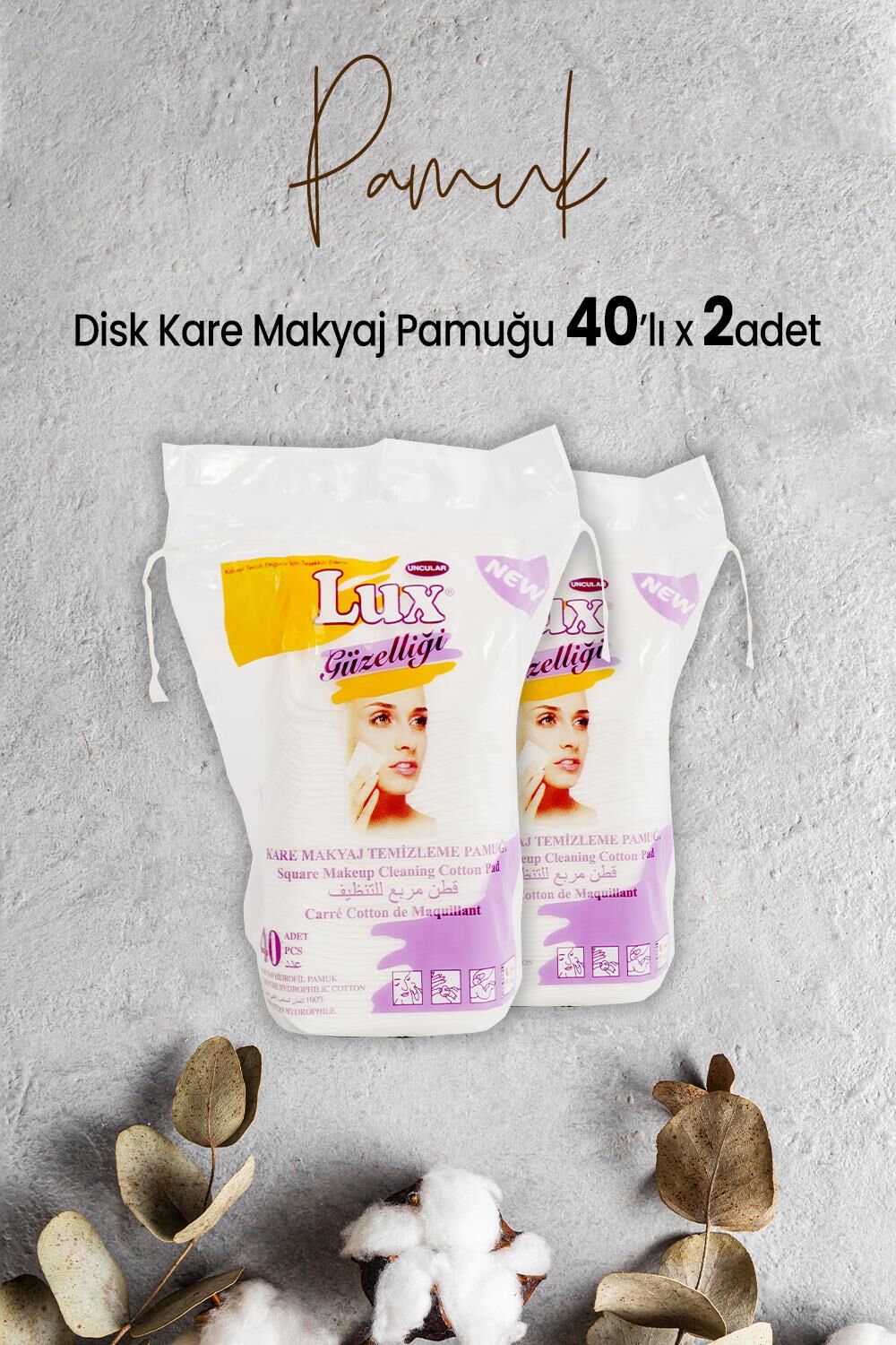 Lux Disk Kare Makyaj Pamuğu 40' lı x 2 Adet