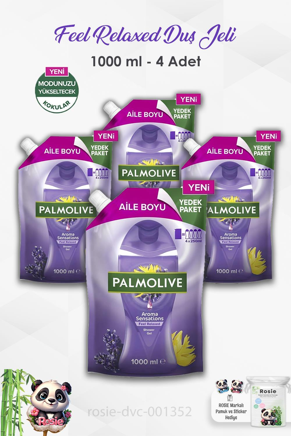 4'lü Set Palmolive Aroma Sensations Feel Relaxed Duş Jeli 1000 ml ve ROSIE