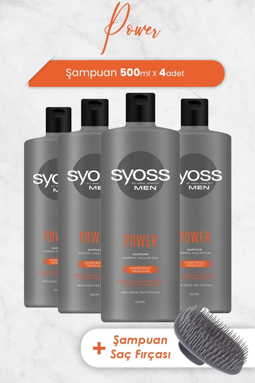 Syoss Men Power Şampuan 500 ML x 4 Adet ve Şampuan Fırçası