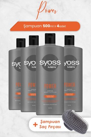 Syoss Men Power Şampuan 500 ML x 4 Adet ve Şampuan Fırçası