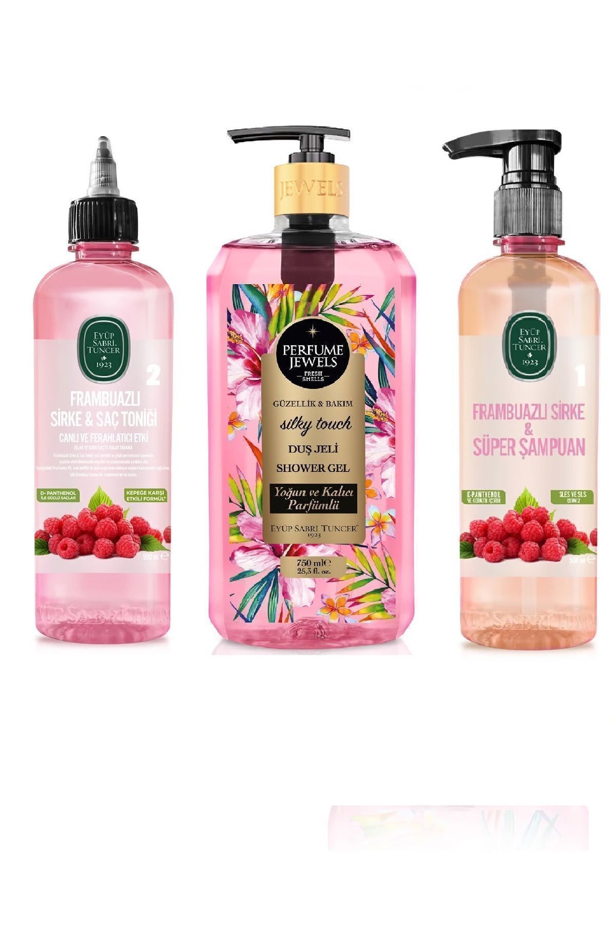 Eyüp Sabri Tuncer Frambuazlı Saç Toniği 500 Ml, Süper Şampuan 500 Ml, Duş Jeli Sılky Touch 750 ml