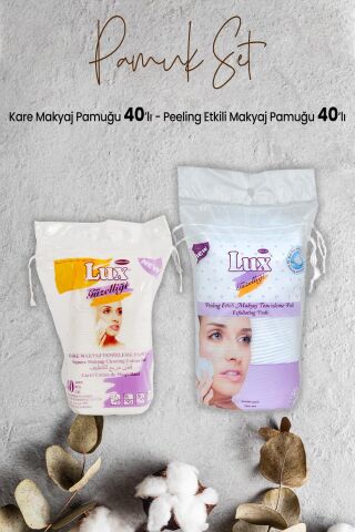 Lux Peeling Etkili Makyaj Pamuğu 40' lı ve Kare Makyaj Pamuğu 40' lı