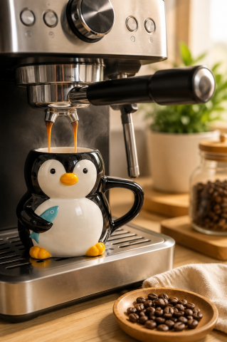 Penguen Figürlü El Yapımı Seramik Kupa, Mug, 420 ml