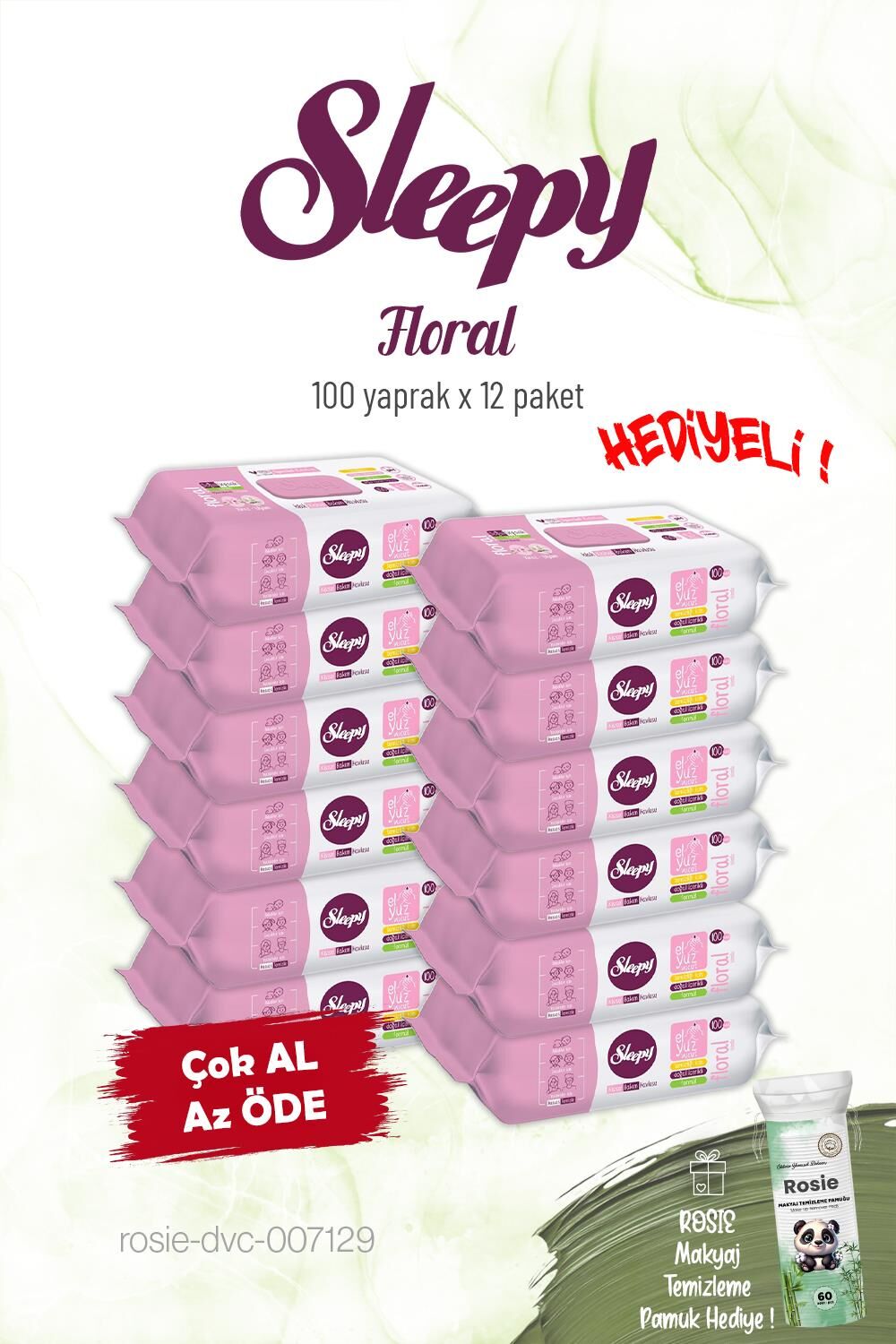 Sleepy Floral 12 Paket Kişisel Bakım Havlusu 100'lü ve Rosie
