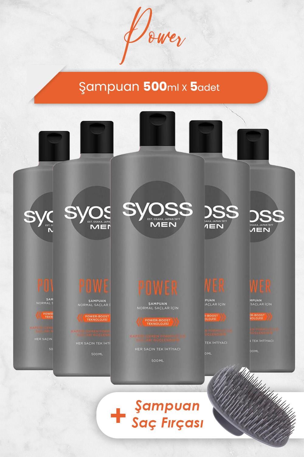 Syoss Men Power Şampuan 500 ML x 5 Adet ve Şampuan Fırçası