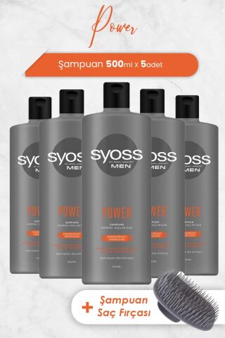 Syoss Men Power Şampuan 500 ML x 5 Adet ve Şampuan Fırçası