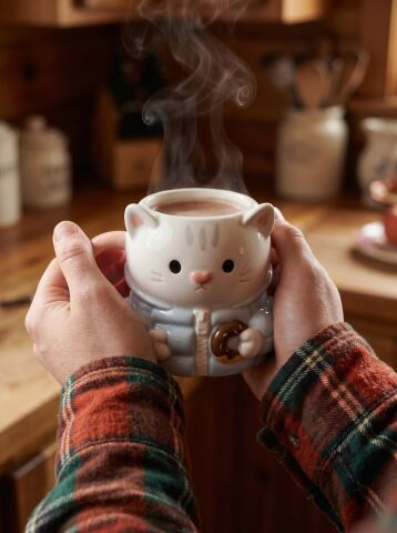 Ceketli Kedi Figürlü Kupa, El Yapımı, Kahve Kupası, Mug, 400 ml