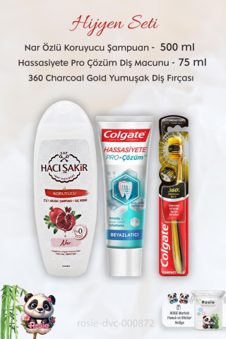 Colgate Hassasiyete Pro Çözüm 75 ml, 360 Charcoal Gold Diş Fırçası, H. Şakir Narlı Şampuan 500 ml ve ROSIE