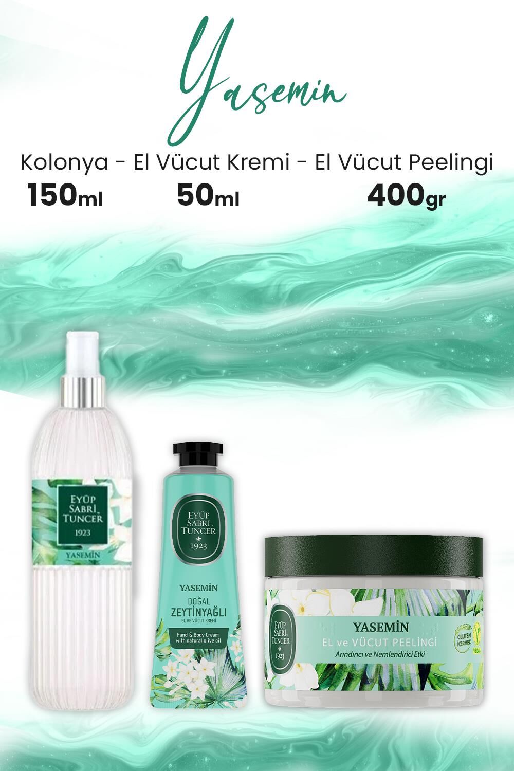 Eyüp Sabri Tuncer Vücut Peelingi Yasemin 400 gr, Krem 50 ml ve Kolonya 150 ml