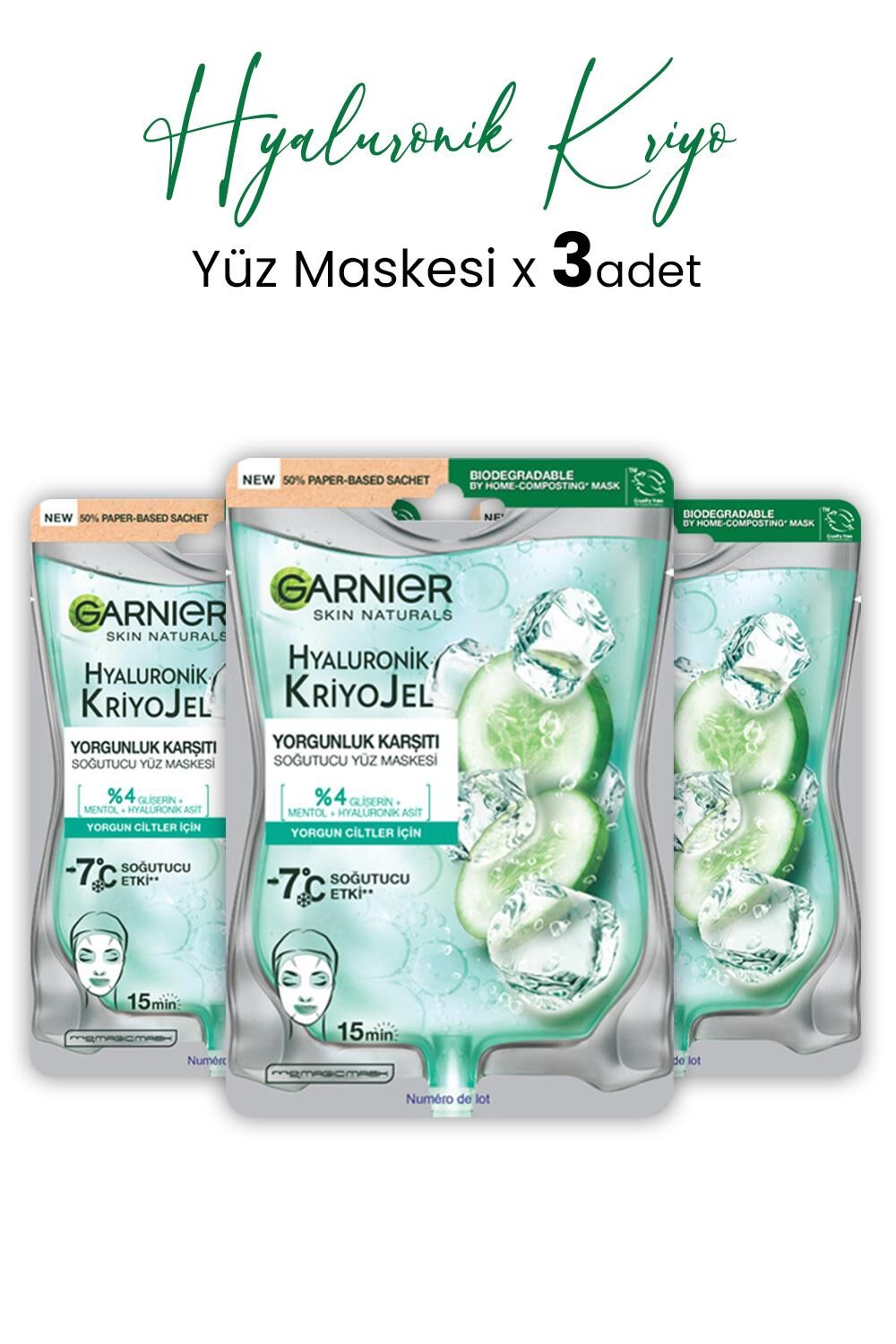 Garnier Soğutucu Yüz Maskesi Hyaluronik Kriyo Jel 27 gr x 3 Adet