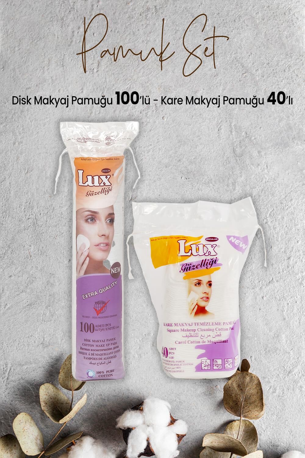 Lux Disk Makyaj Pamuğu 100'lü ve Disk Kare Makyaj Pamuğu 40' lı