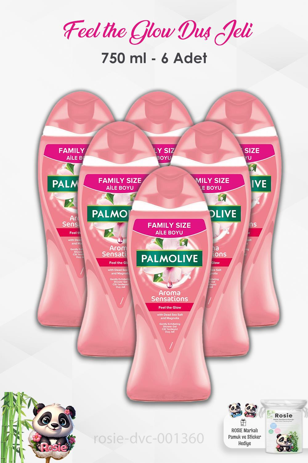 6'lı Set Palmolive Aroma Sensations Feel the Glow Duş Jeli 750 ml ve ROSIE