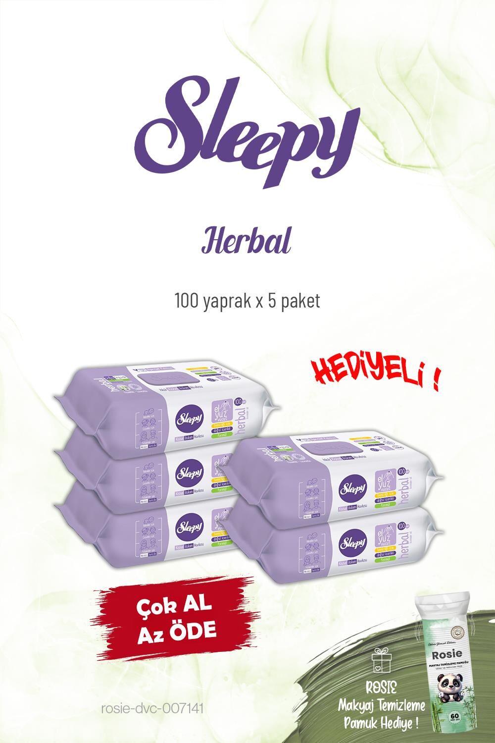 5 Paket Sleepy Herbal Kişisel Bakım Havlusu 100'lü ve Rosie