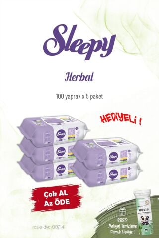 5 Paket Sleepy Herbal Kişisel Bakım Havlusu 100'lü ve Rosie