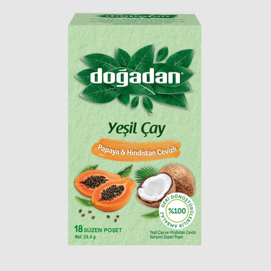 Doğadan Papaya ve Hindistan Cevizli Poşet Yeşil Çay 18'li