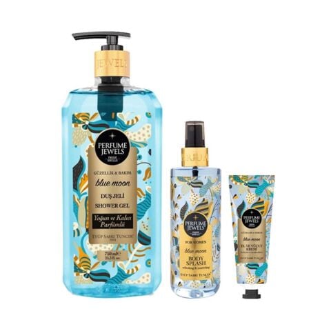 Eyüp Sabri Tuncer Blue Moon Duş Jeli 750 ml, Blue Moon Vücut Spreyi 250 ml,  Perfume Jewels Blue Moon El ve Vücut Kremi 50 ml