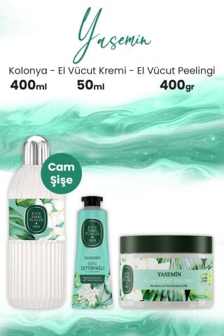 Eyüp Sabri Tuncer Vücut Peelingi Yasemin 400 gr, Kolonya Cam Şişe 400 ml ve Krem 50 ml