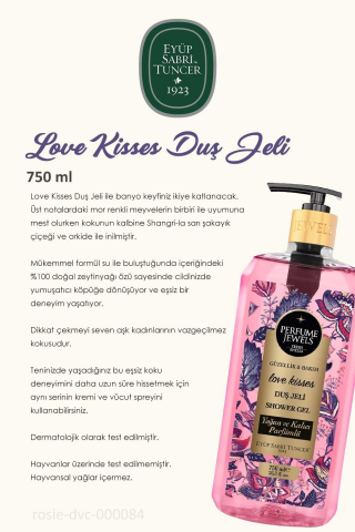 Eyüp Sabri Tuncer 3 Adet  Love Kisses Duş Jeli 750 ml ve %100 Doğal Pamuk ROSIE