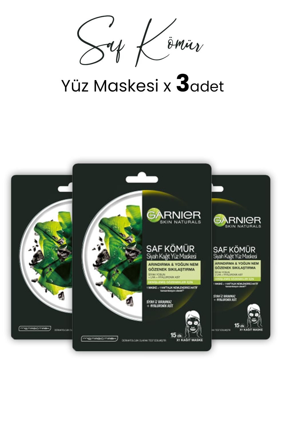 Garnier Kağıt Yüz Maskesi Siyah Saf Kömür 28 gr x 3 Adet
