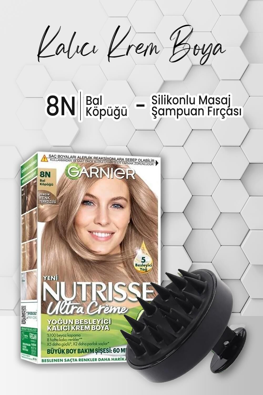 Garnier Nutrisse Krem Saç Boyası 8N Bal Köpüğü ve Şampuan Fırçası Siyah