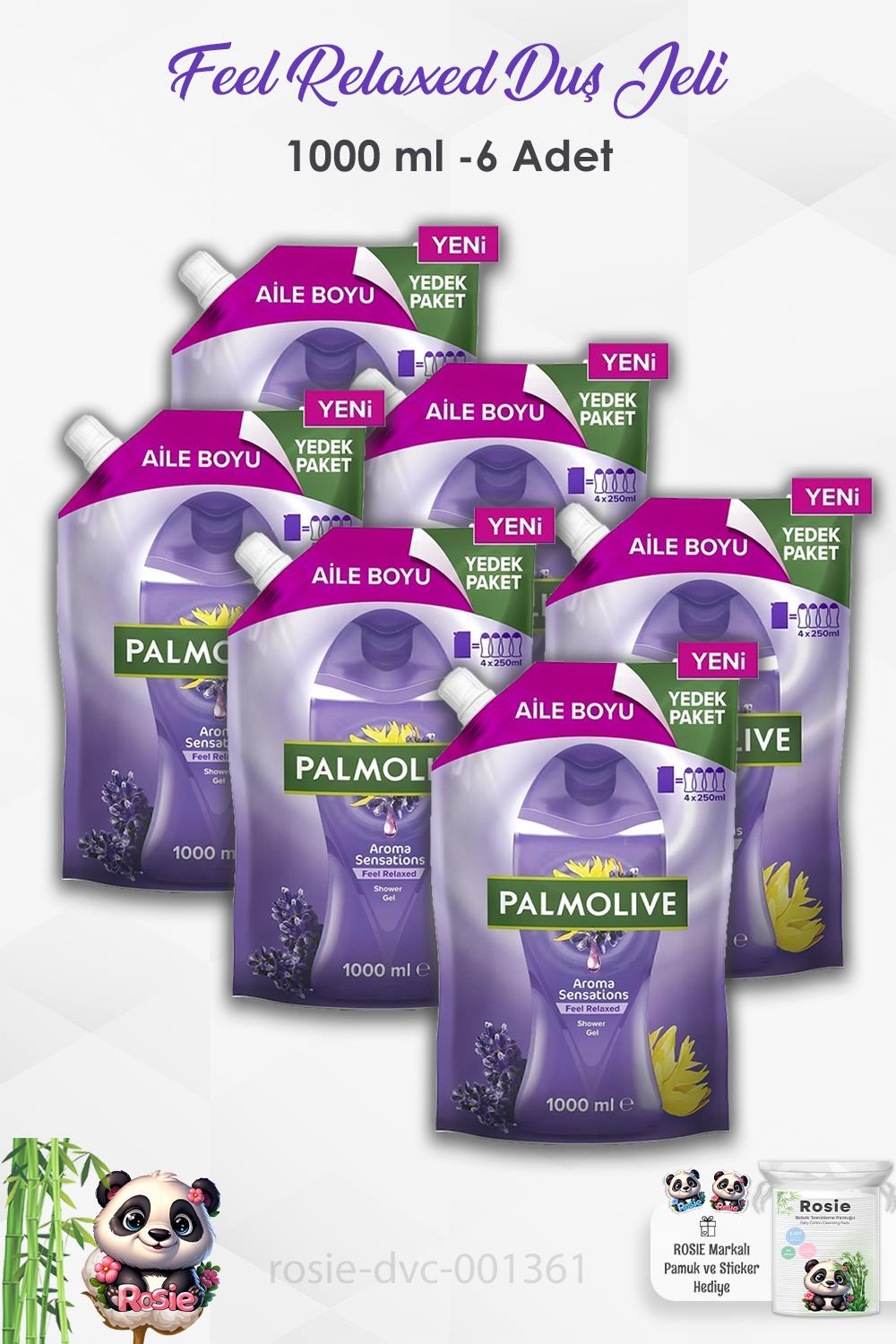 6'lı Set Palmolive Aroma Sensations Feel Relaxed Duş Jeli 1000 ml ve ROSIE