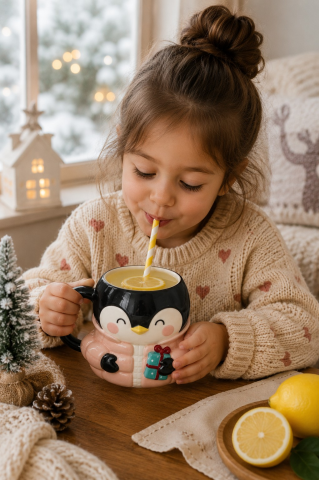 Penguen Figürlü Dolomite Kupa, Ceket Giyen Penguen, 400 ML Mug